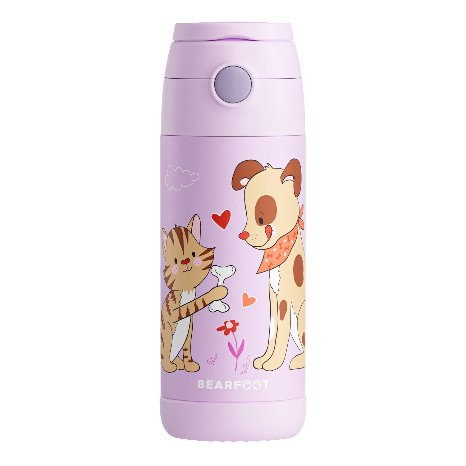 Thermo Kinder Trinkflasche Edelstahl - Hund &amp; Katze lila