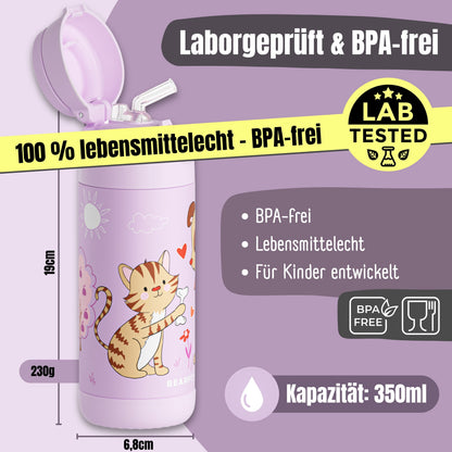 Thermo Kinder Trinkflasche Edelstahl - Hund &amp; Katze lila