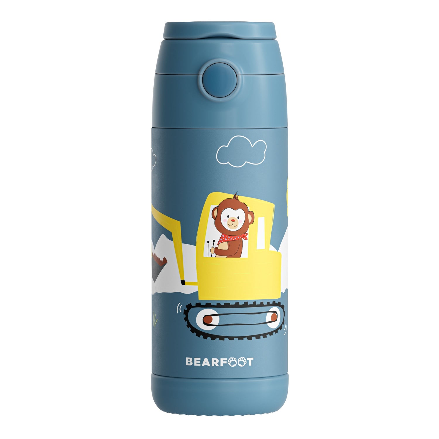 Thermo Kinder Trinkflasche Edelstahl - Bagger Affe blau