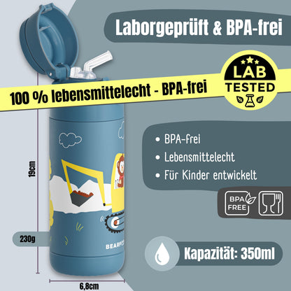 Thermo Kinder Trinkflasche Edelstahl - Bagger Affe blau