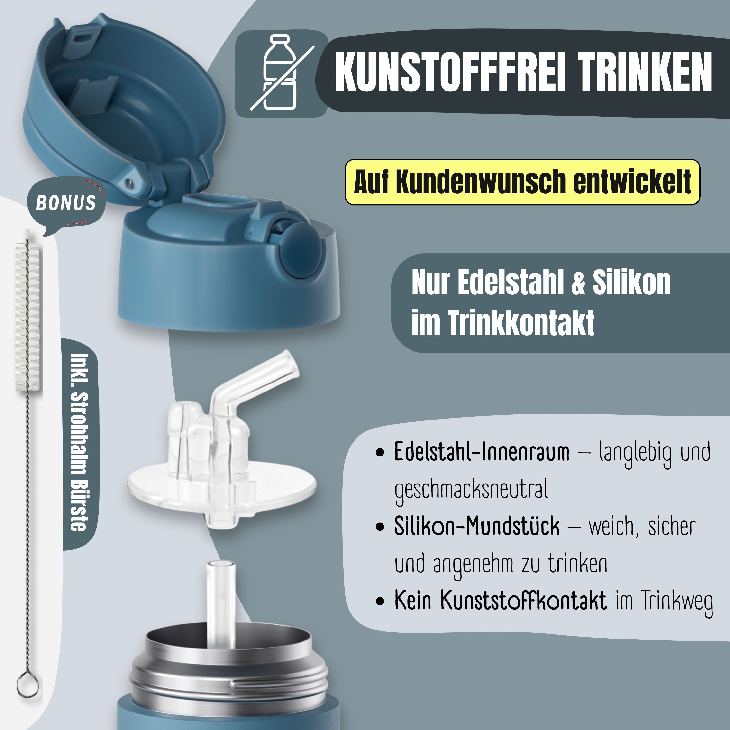 Thermo Kinder Trinkflasche Edelstahl - Bagger Affe blau
