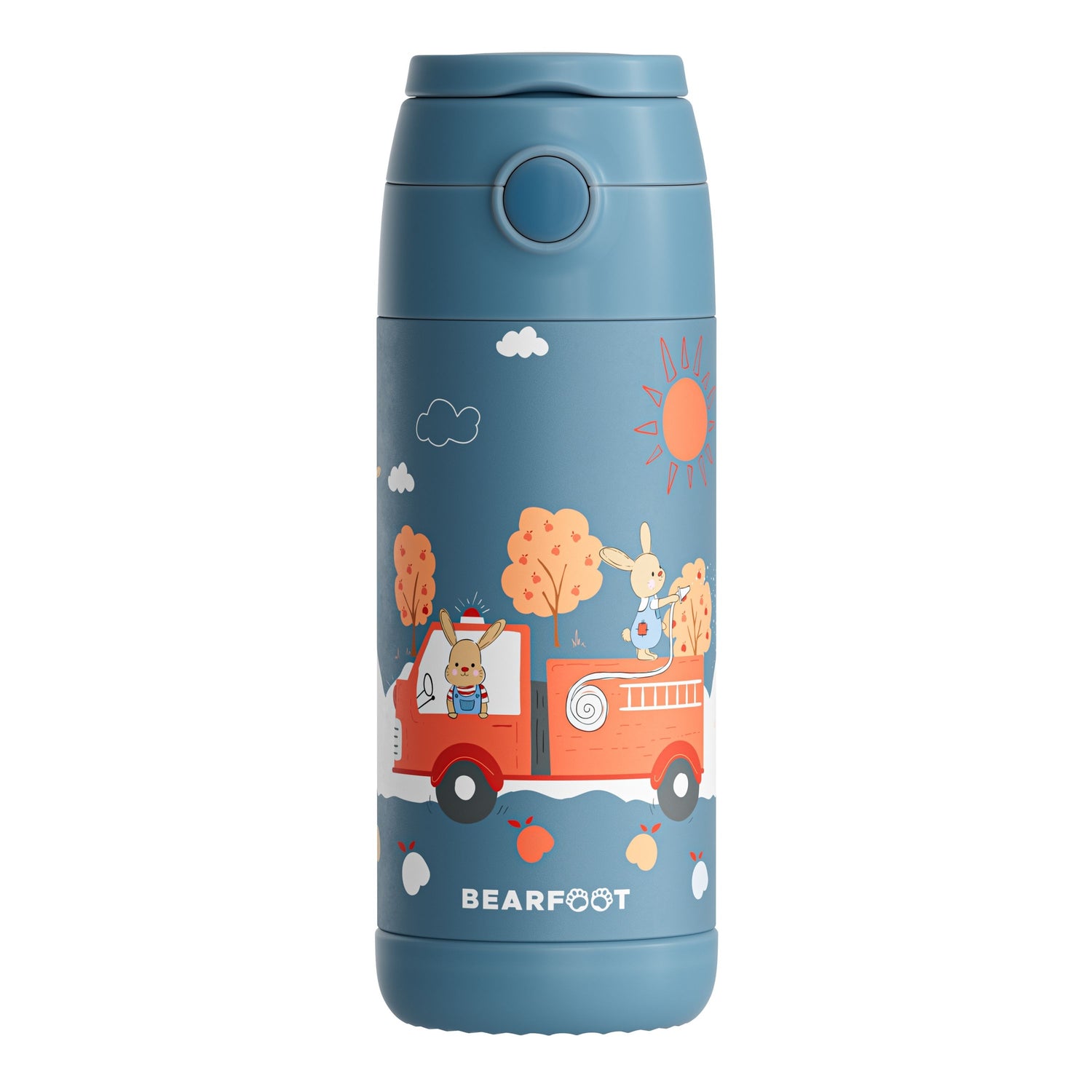 Thermo Kinder Trinkflasche Edelstahl - Feuerwehr Hase blau