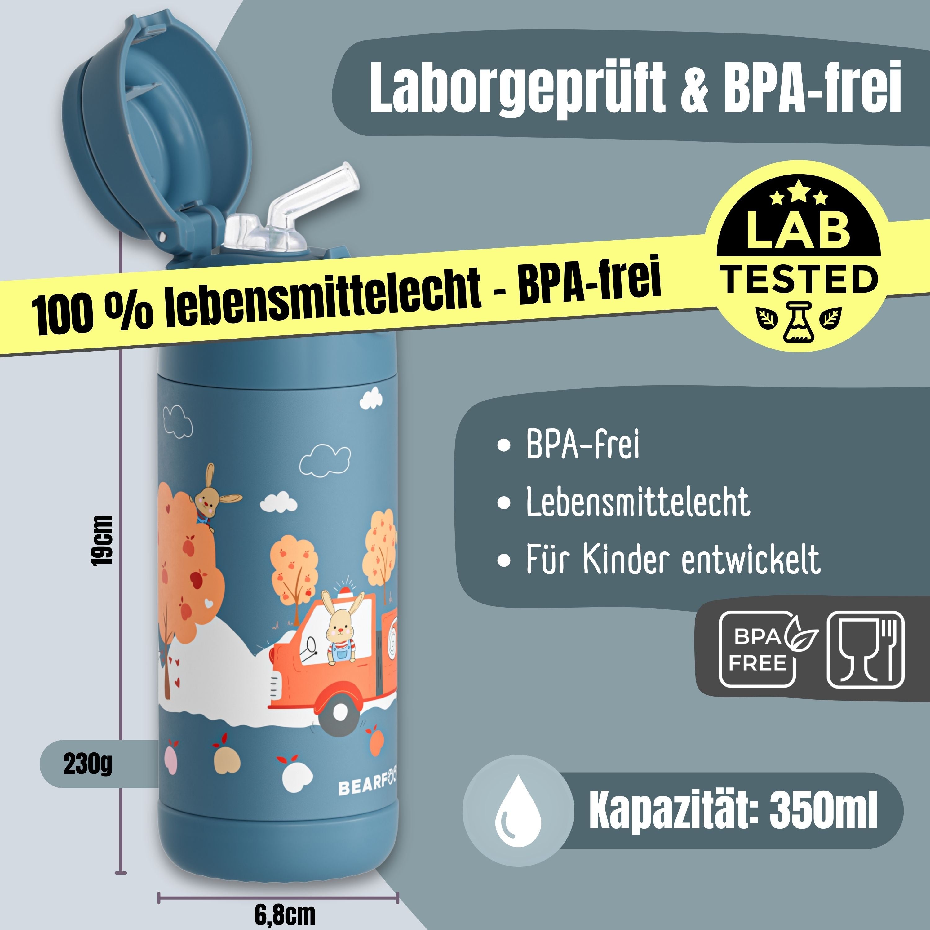 Thermo Kinder Trinkflasche Edelstahl - Feuerwehr Hase blau