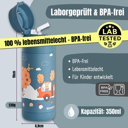 Thermo Kinder Trinkflasche Edelstahl - Feuerwehr Hase blau