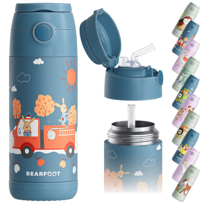 Thermo Kinder Trinkflasche Edelstahl - Feuerwehr Hase blau
