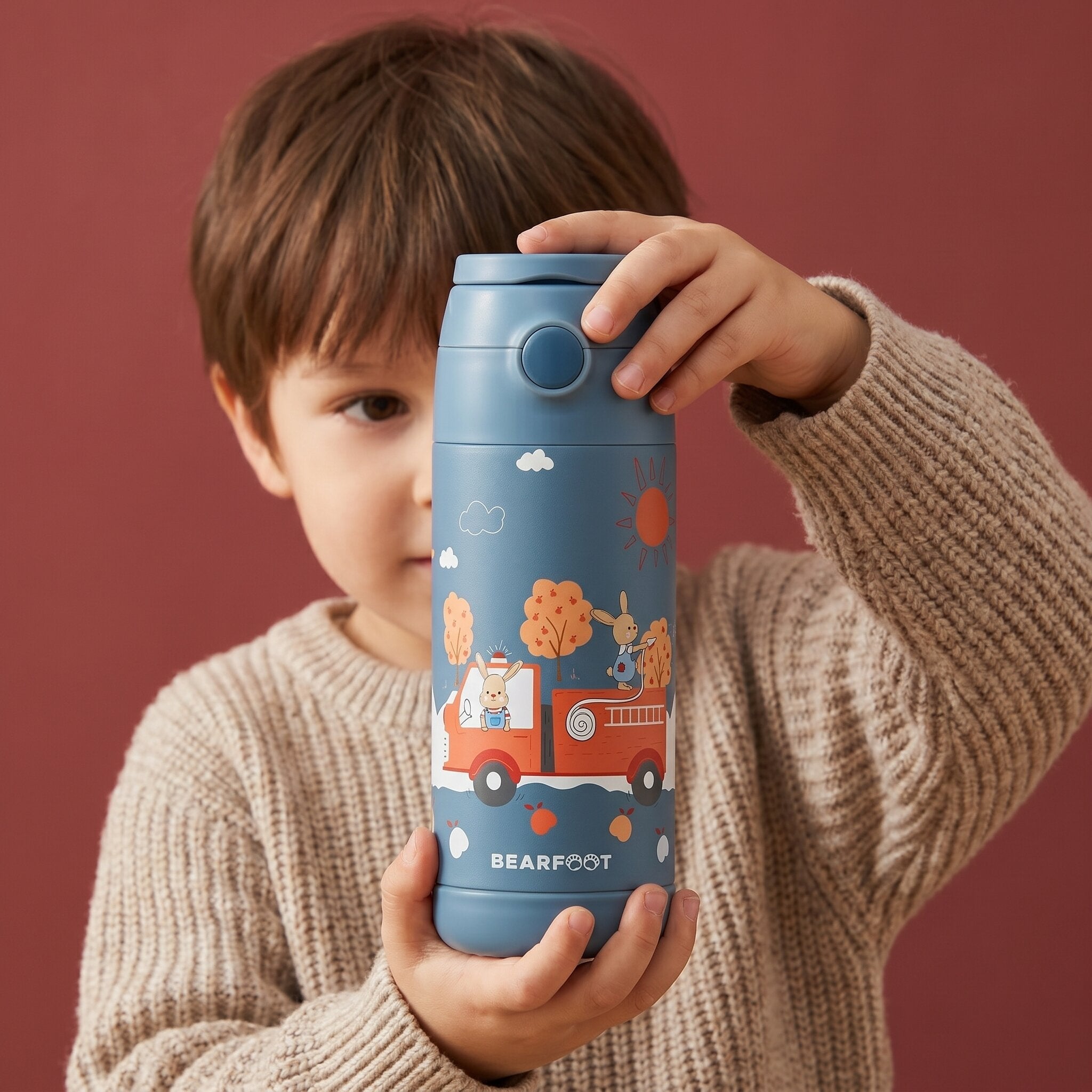 Thermo Kinder Trinkflasche Edelstahl - Feuerwehr Hase blau