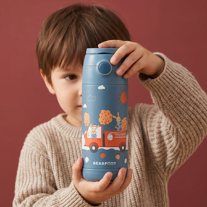 Thermo Kinder Trinkflasche Edelstahl - Feuerwehr Hase blau