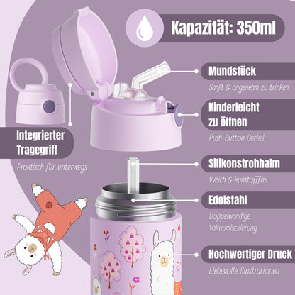 Thermo Kinder Trinkflasche Edelstahl - Lama lila