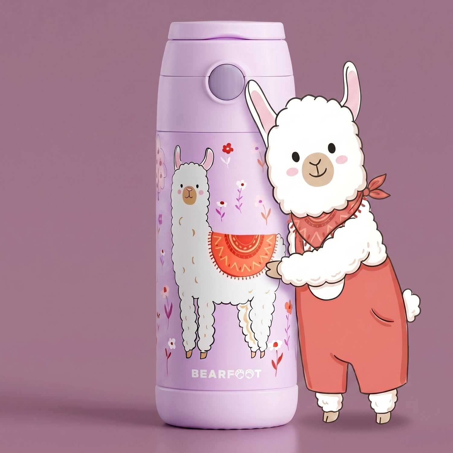 Thermo Kinder Trinkflasche Edelstahl - Lama lila