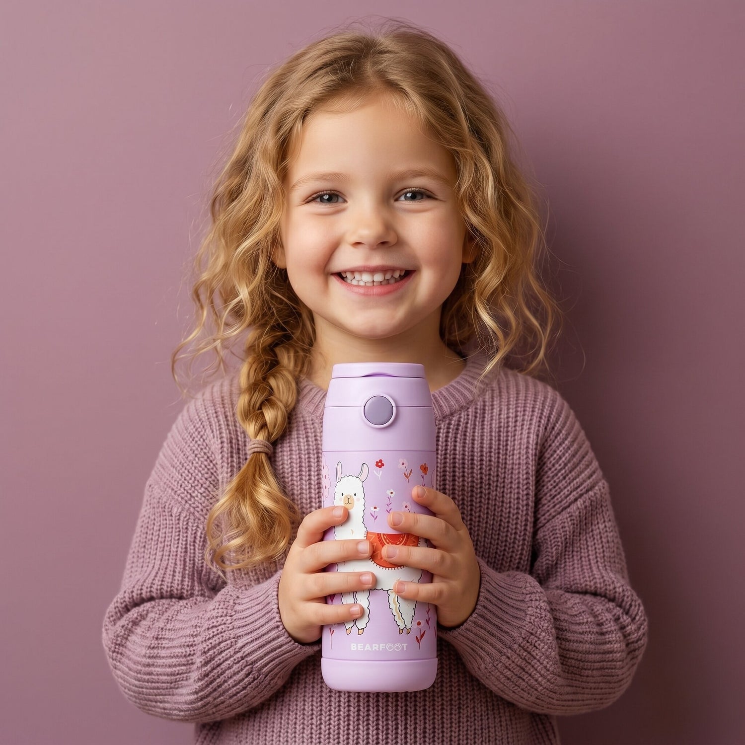 Thermo Kinder Trinkflasche Edelstahl - Lama lila