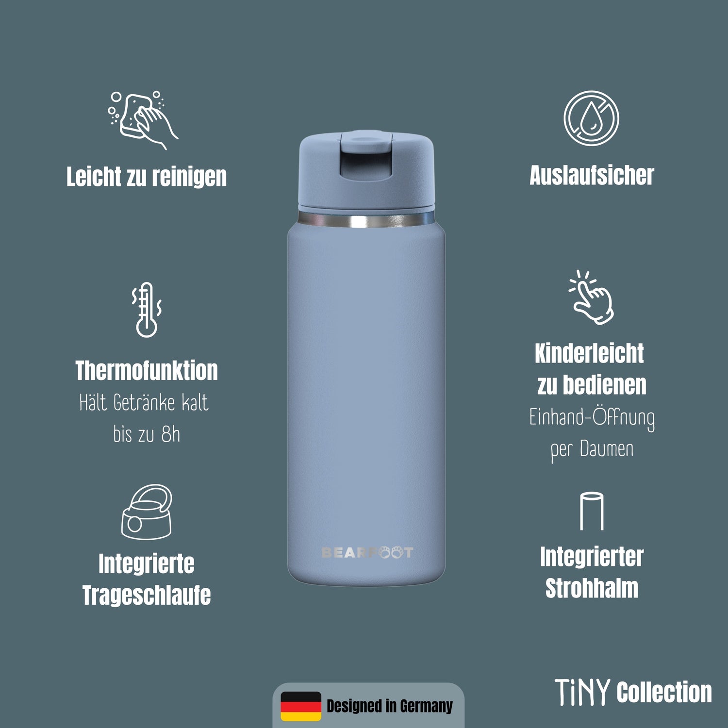 TINY Thermo Kinder Trinkflasche Edelstahl - blau