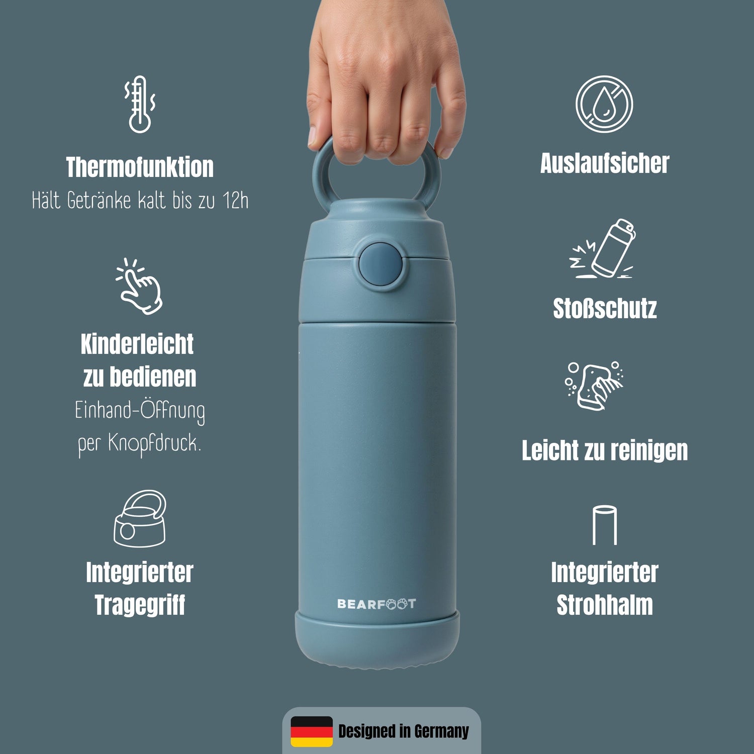 Thermo Kinder Trinkflasche Edelstahl - blau