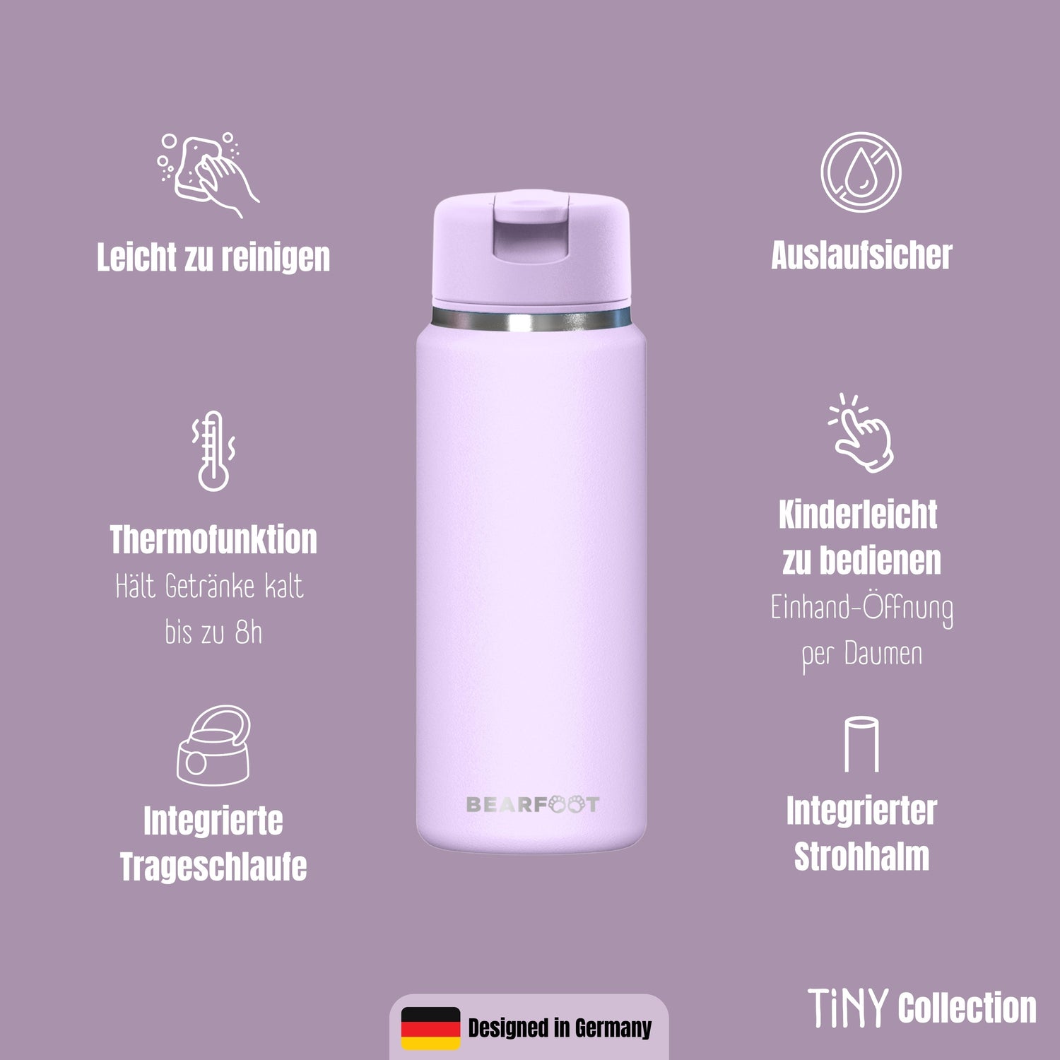TINY Thermo Kinder Trinkflasche Edelstahl - Lila