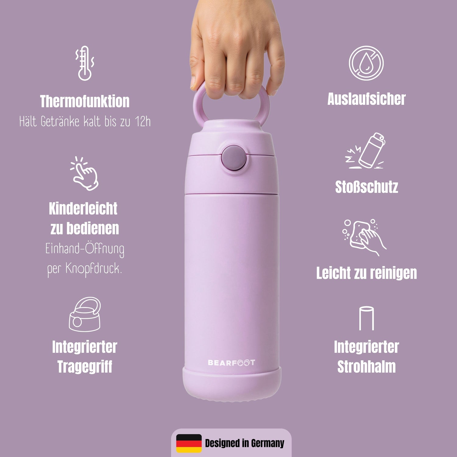 Thermo Kinder Trinkflasche Edelstahl - lila