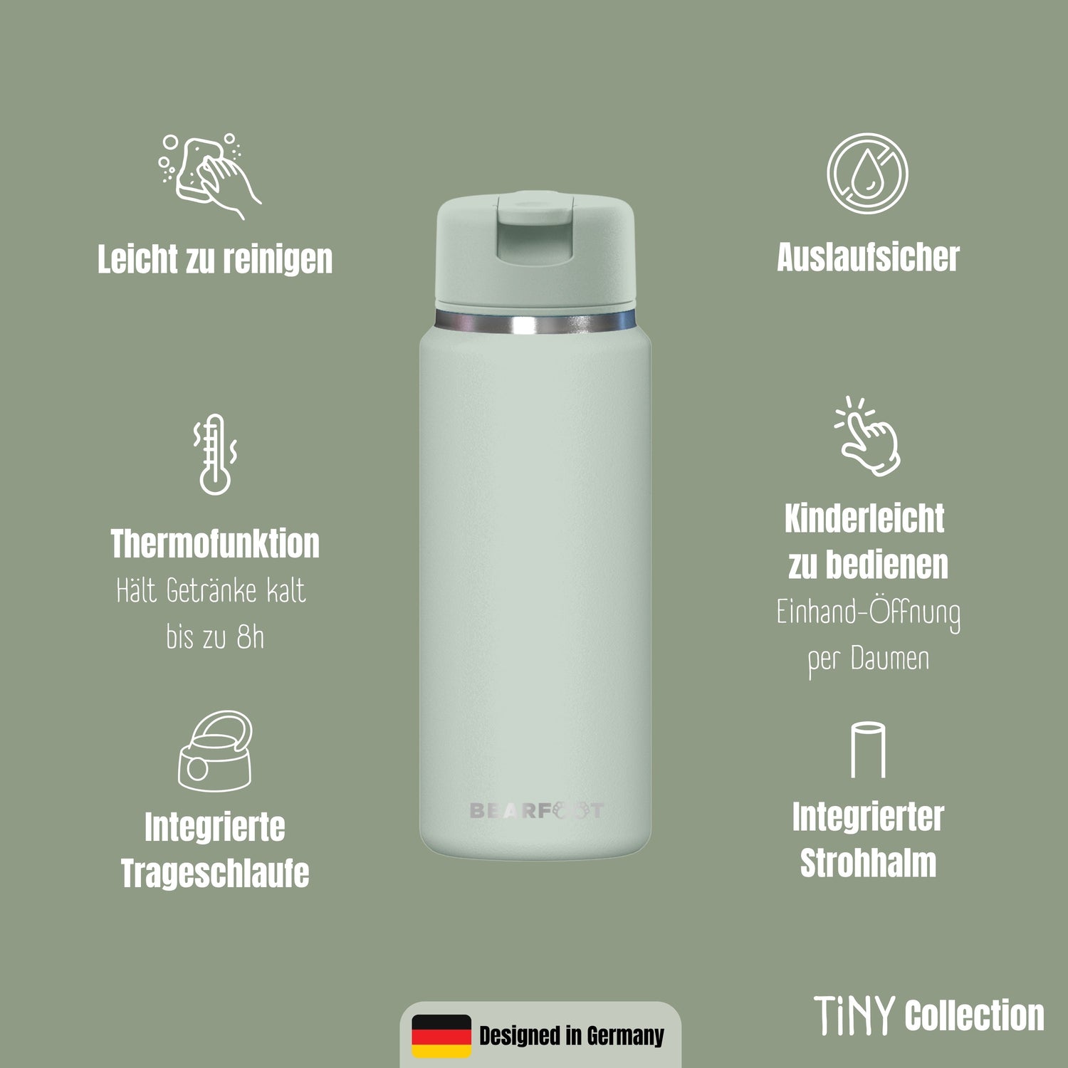 TINY Thermo Kinder Trinkflasche Edelstahl - Grün