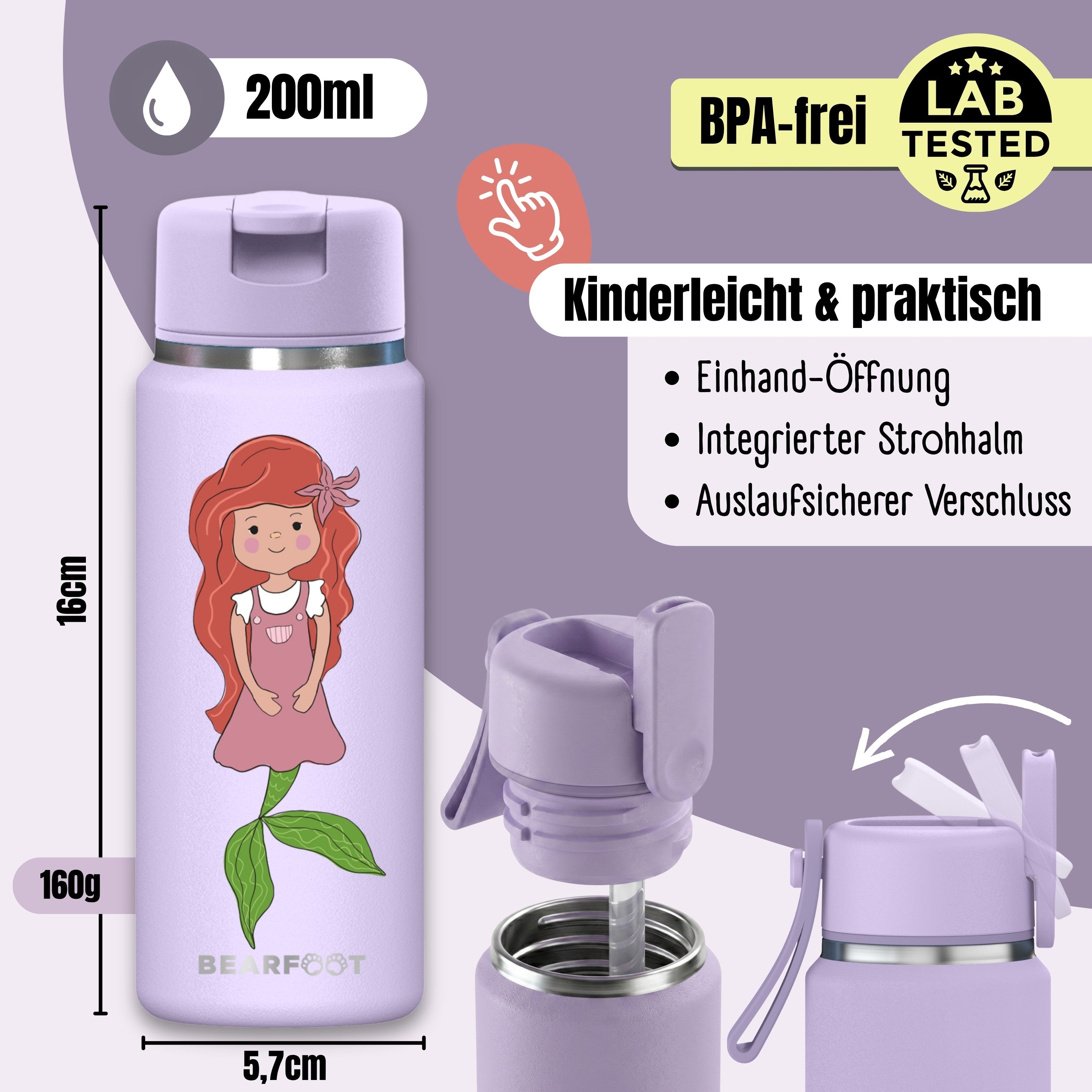 TINY Thermo Kinder Trinkflasche Edelstahl - Meerjungfrau