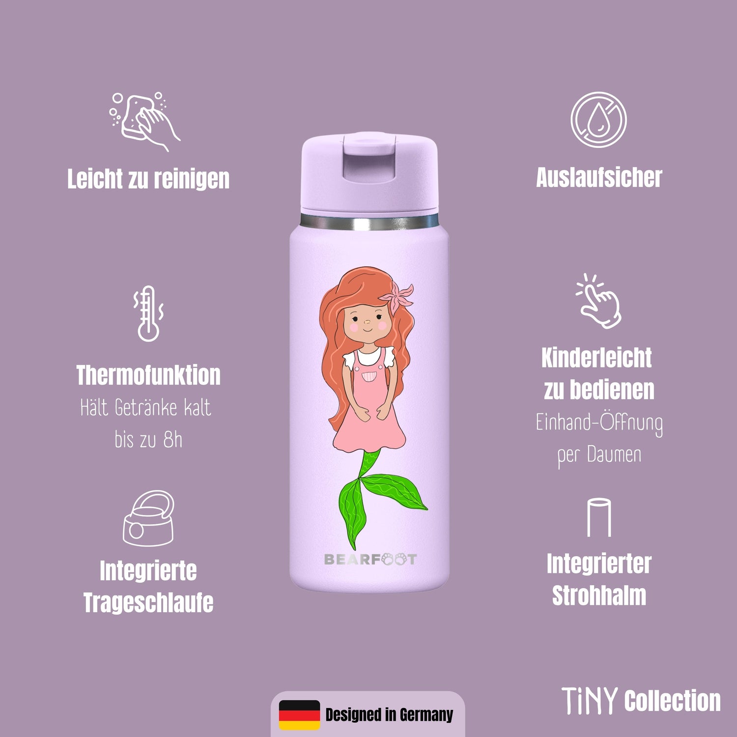 TINY Thermo Kinder Trinkflasche Edelstahl - Meerjungfrau