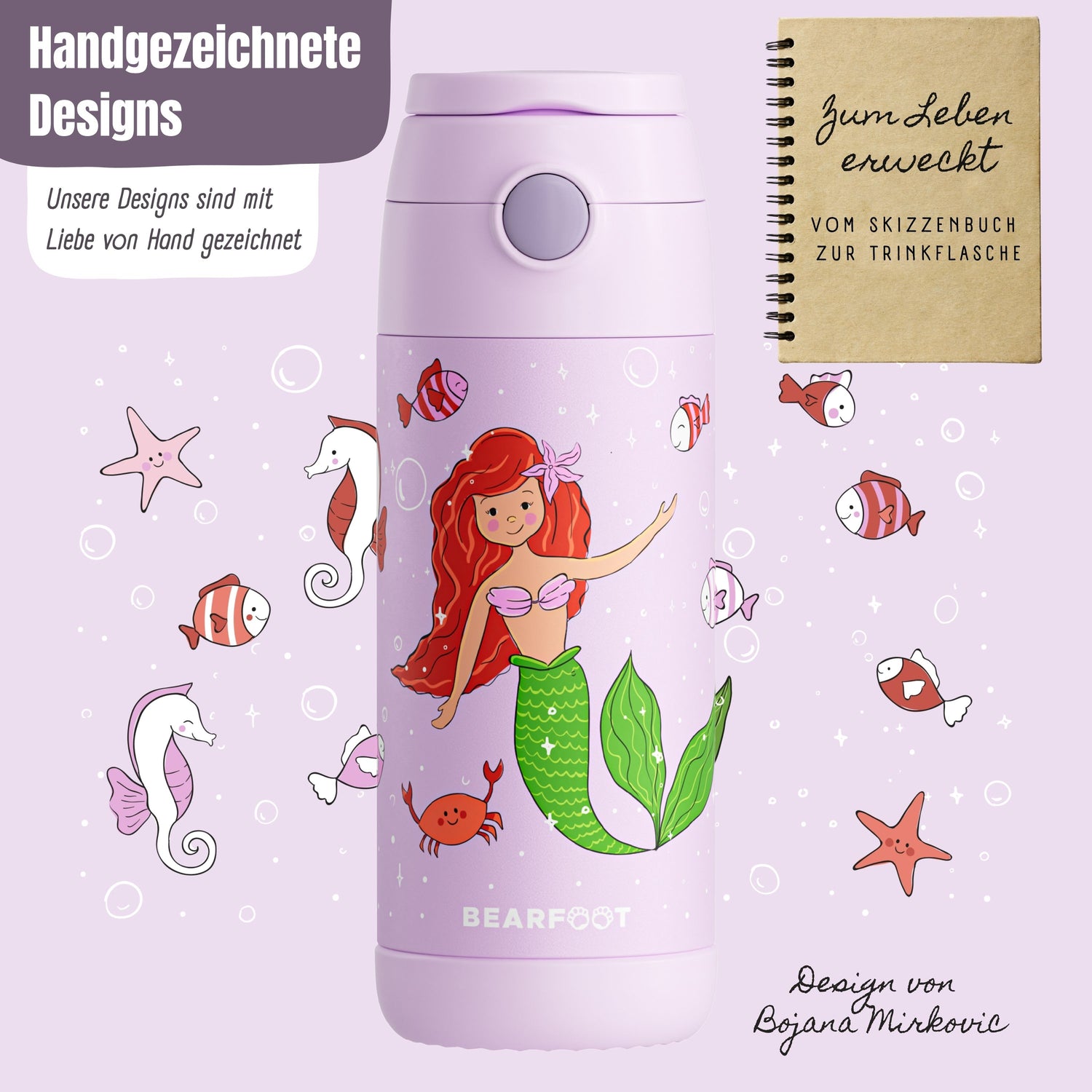 Thermo Kinder Trinkflasche Edelstahl - Meerjungfrau lila