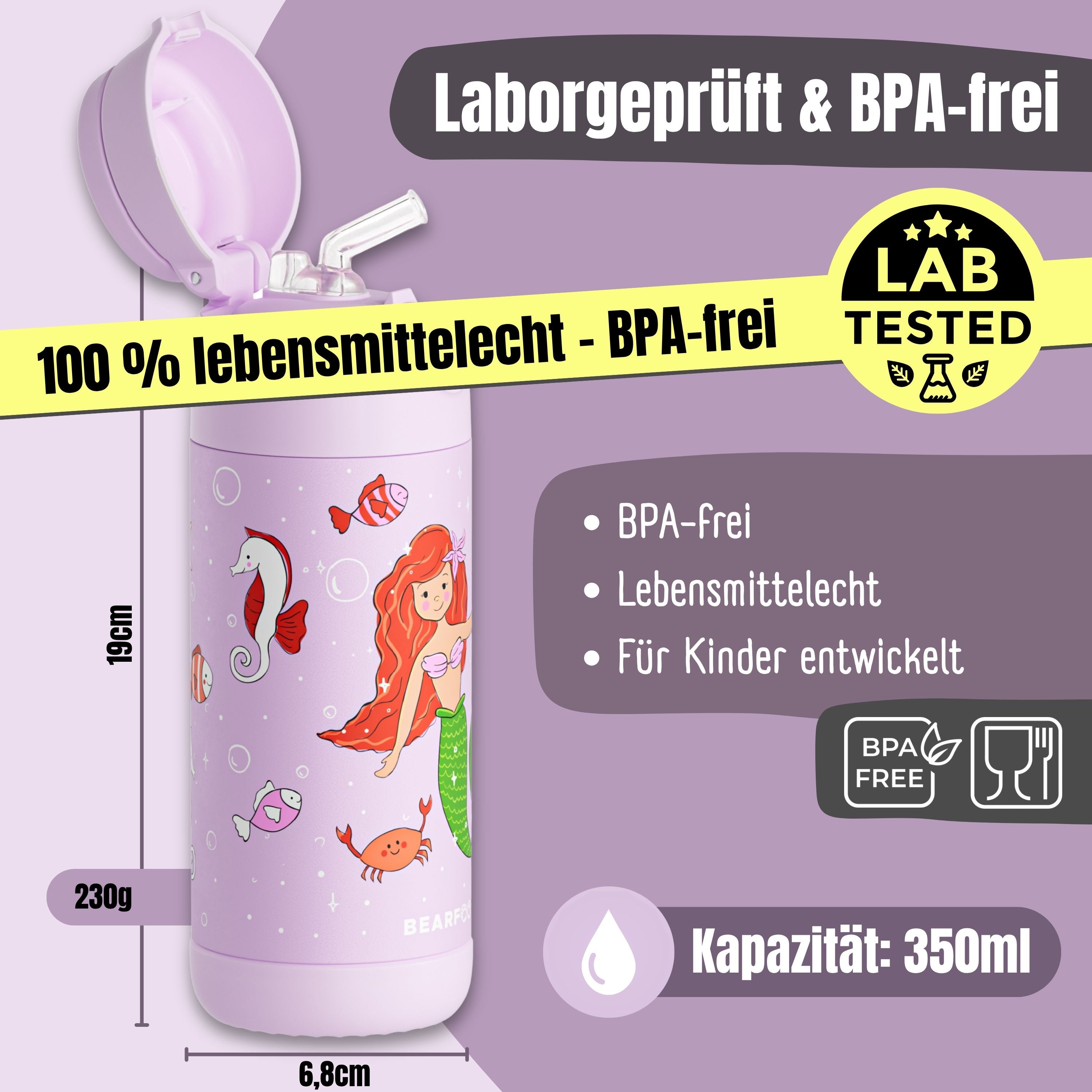 Thermo Kinder Trinkflasche Edelstahl - Meerjungfrau lila