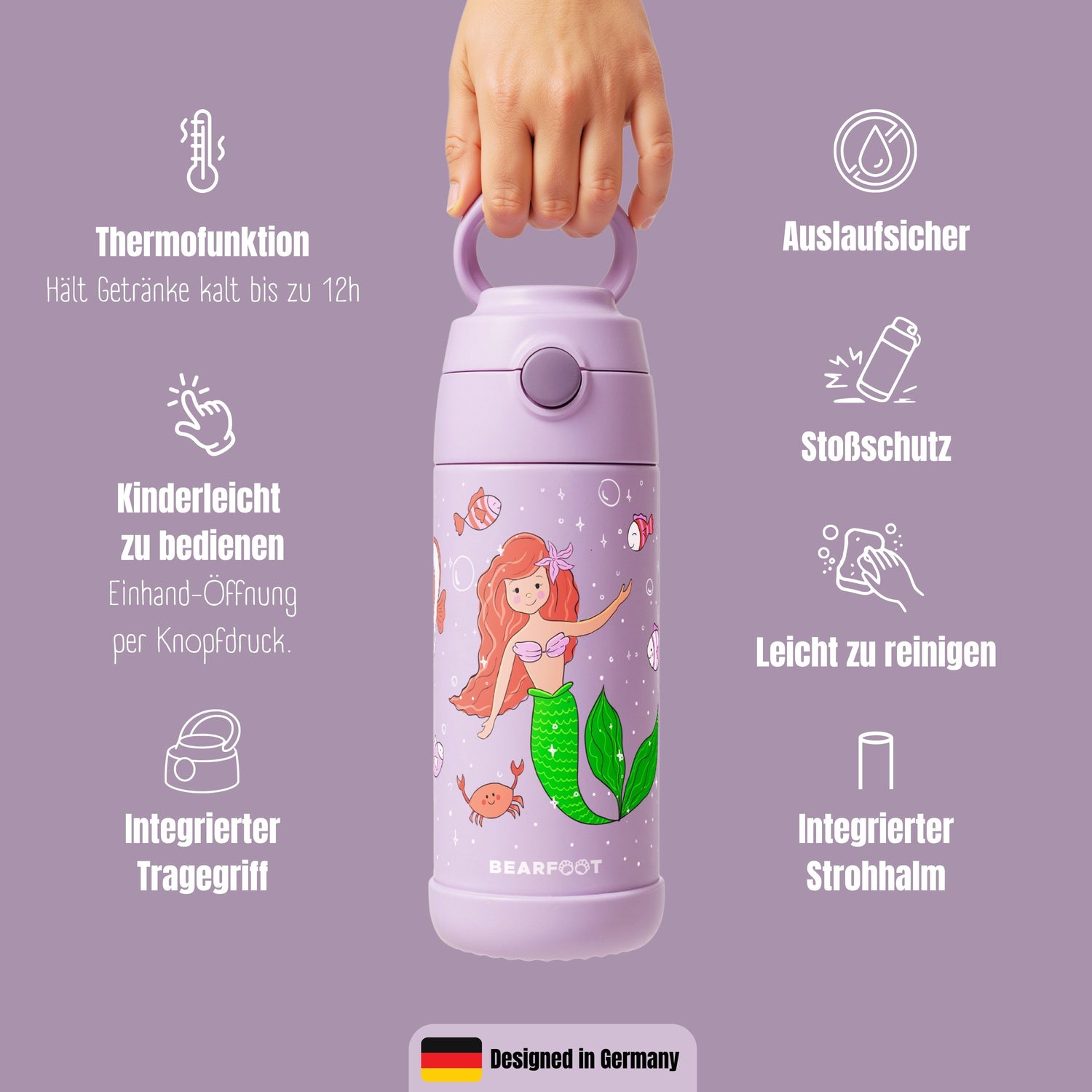 Thermo Kinder Trinkflasche Edelstahl - Meerjungfrau lila