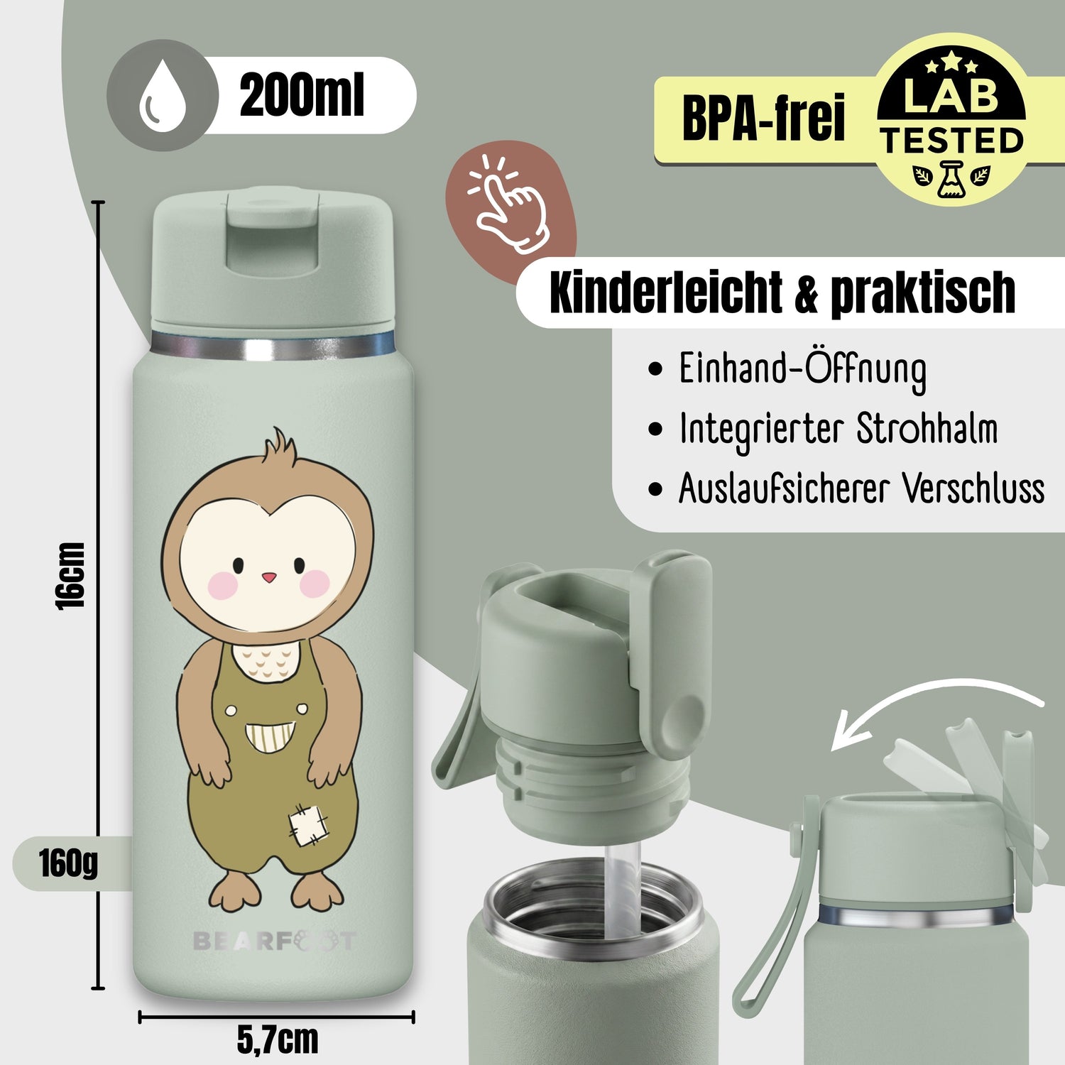 TINY Thermo Kinder Trinkflasche Edelstahl - Eule