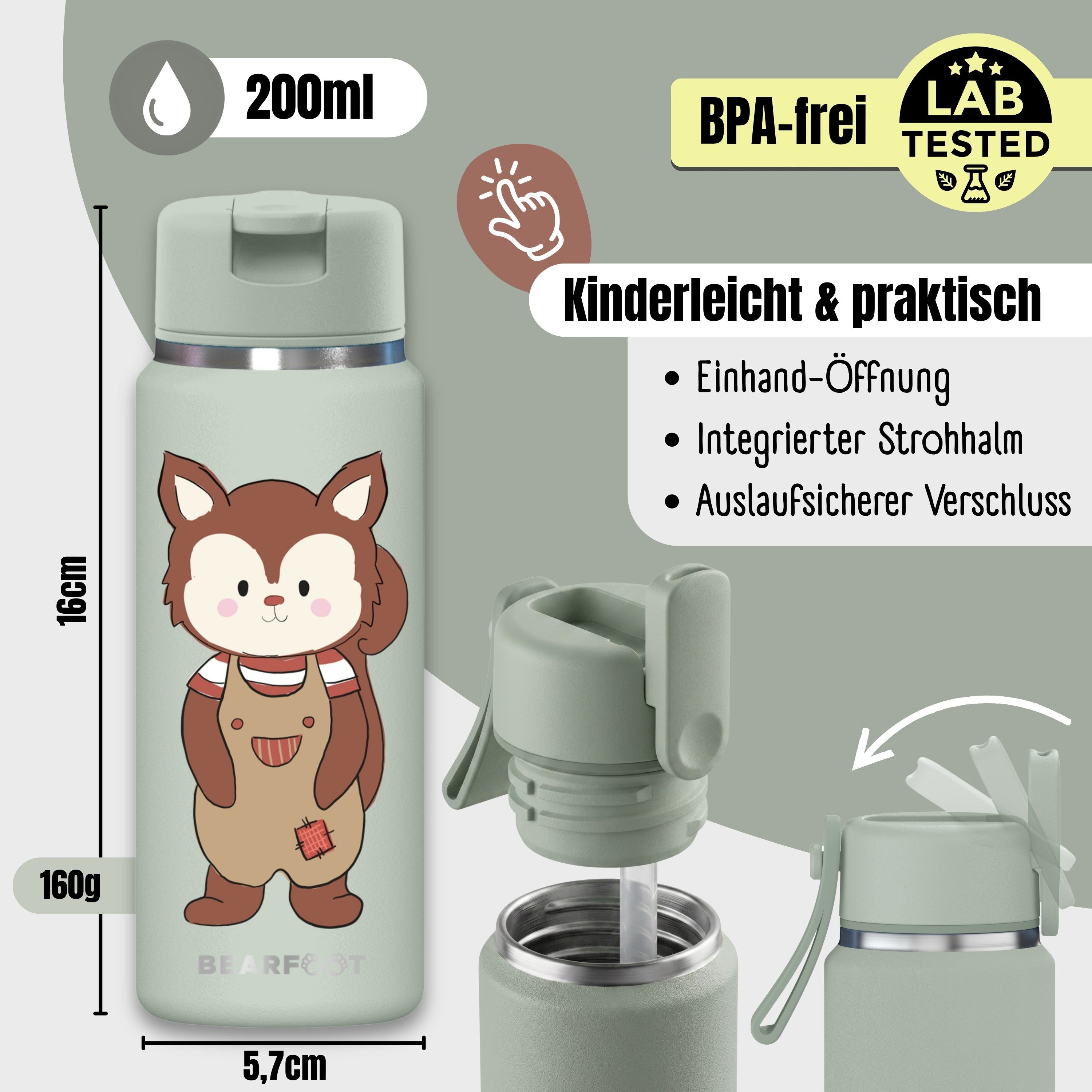 TINY Thermo Kinder Trinkflasche Edelstahl - Eichhörnchen