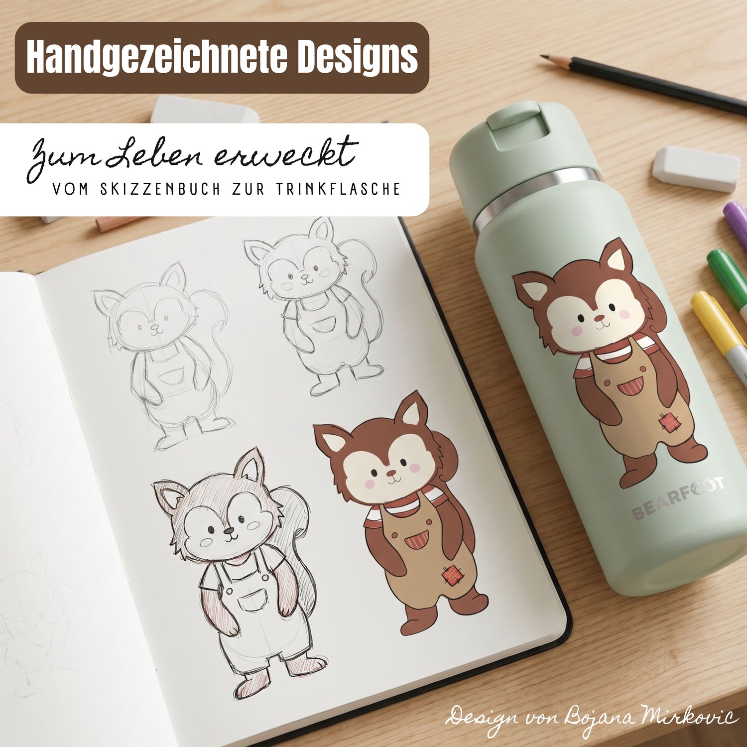 TINY Thermo Kinder Trinkflasche Edelstahl - Eichhörnchen