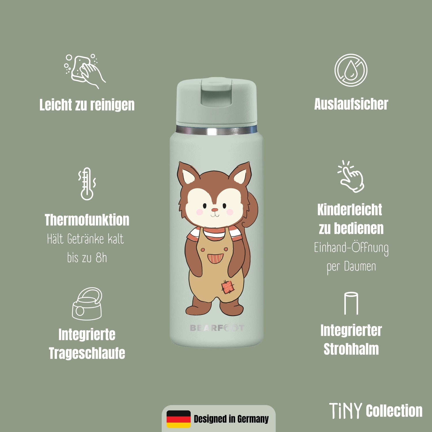 TINY Thermo Kinder Trinkflasche Edelstahl - Eichhörnchen