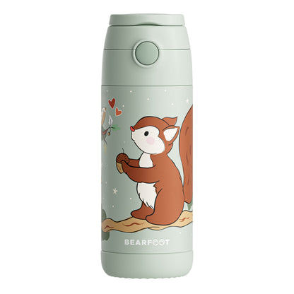 Thermo Kinder Trinkflasche Edelstahl - Eichhörnchen grün