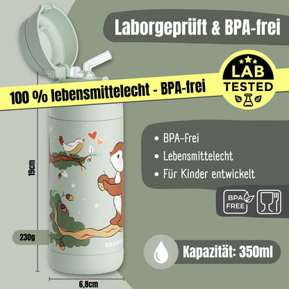 Thermo Kinder Trinkflasche Edelstahl - Eichhörnchen grün