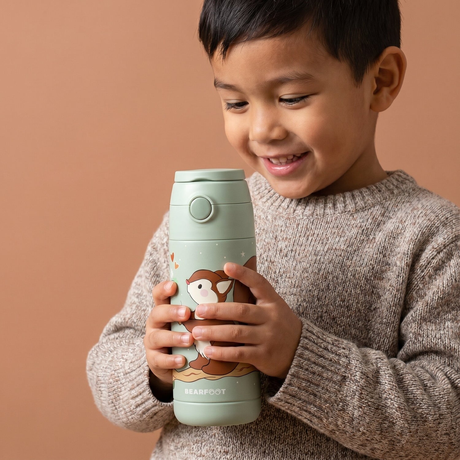 Thermo Kinder Trinkflasche Edelstahl - Eichhörnchen grün