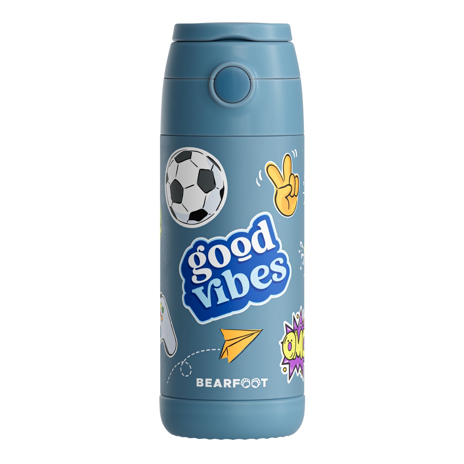 Thermo Kinder Trinkflasche Edelstahl - Sticker blau