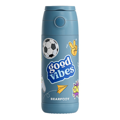 Thermo Kinder Trinkflasche Edelstahl - Sticker blau