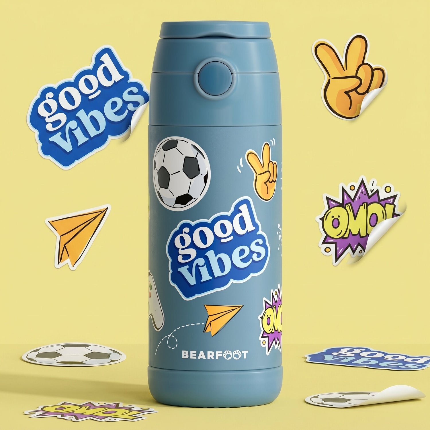 Thermo Kinder Trinkflasche Edelstahl - Sticker blau