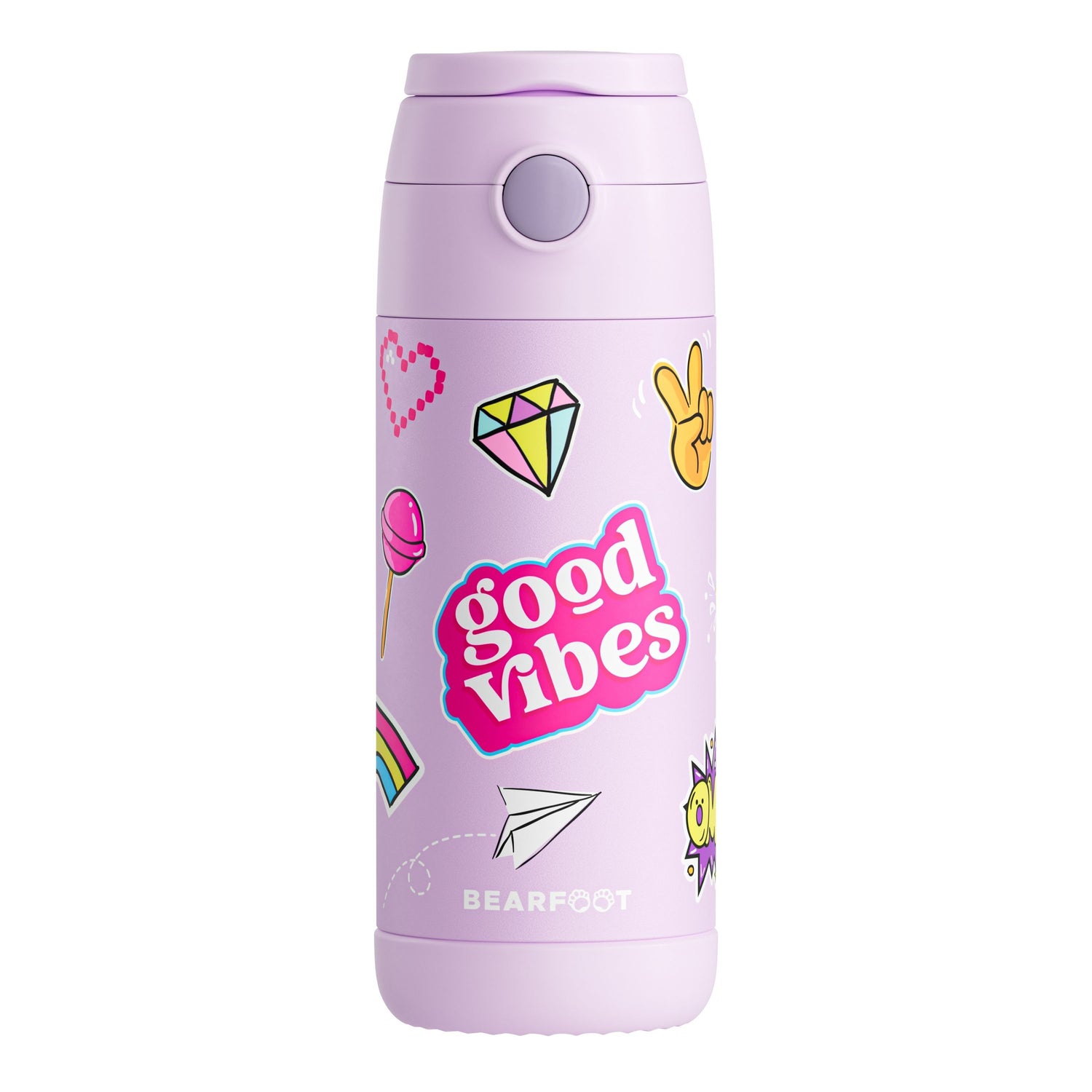 Thermo Kinder Trinkflasche Edelstahl - Sticker lila