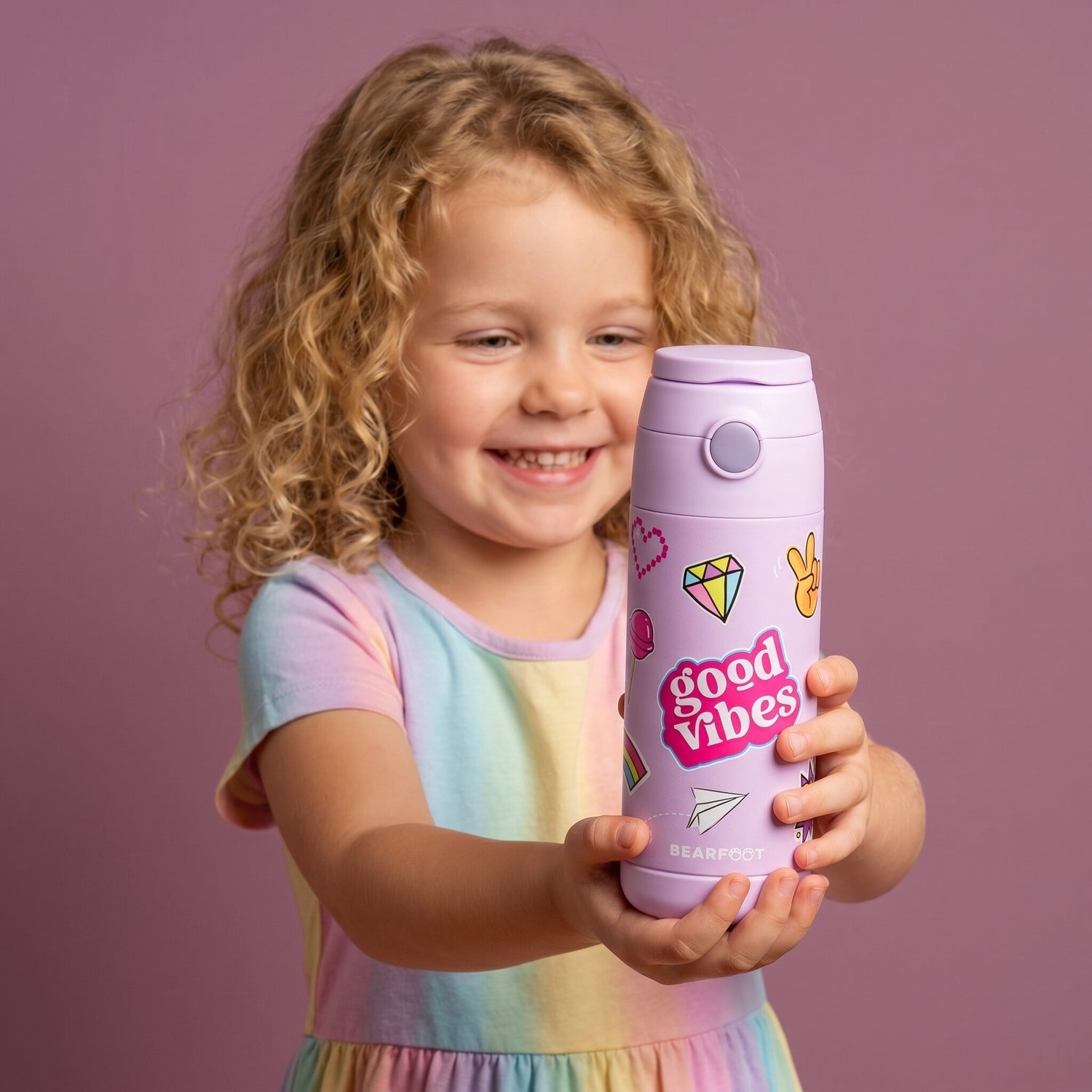 Thermo Kinder Trinkflasche Edelstahl - Sticker lila
