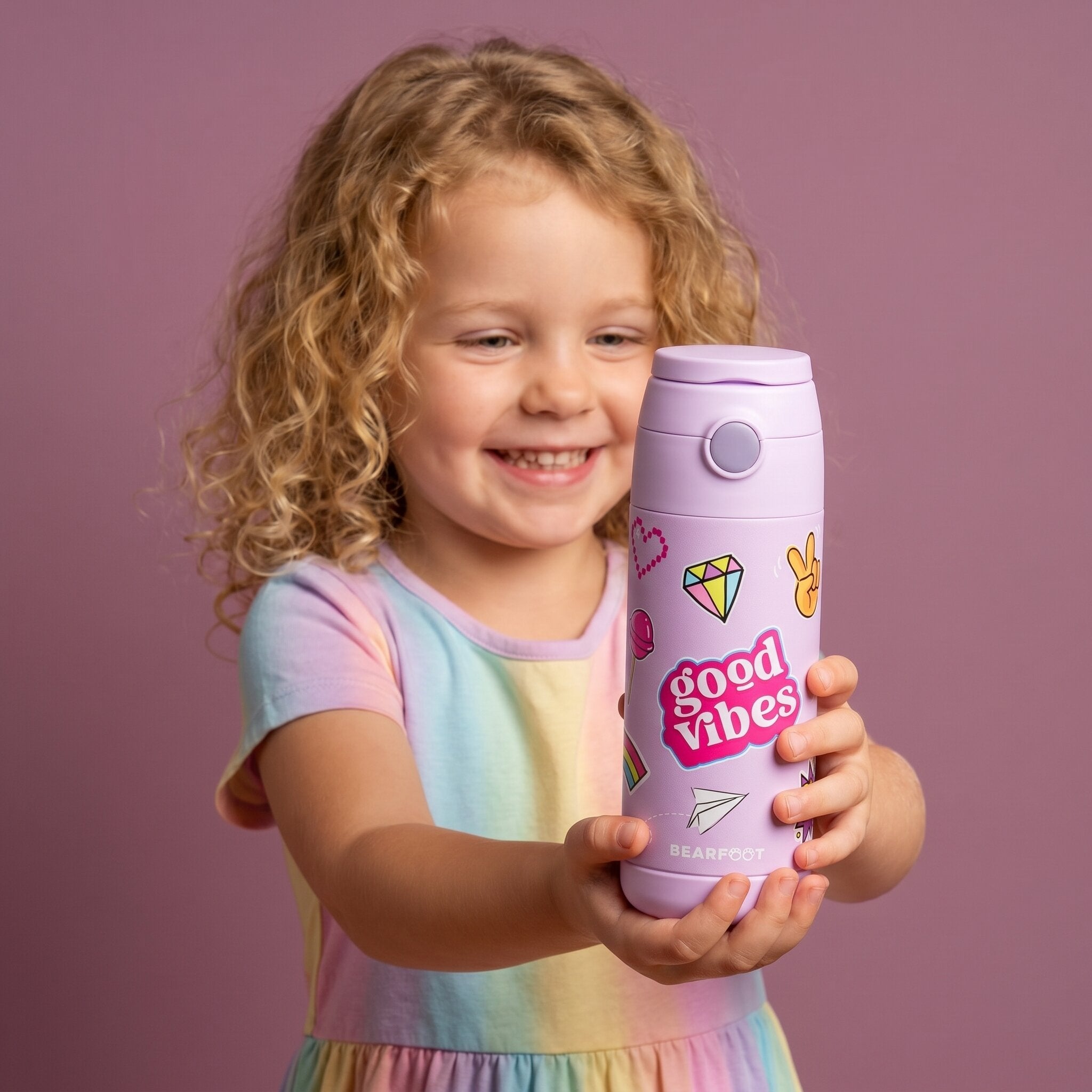 Thermo Kinder Trinkflasche Edelstahl - Sticker lila