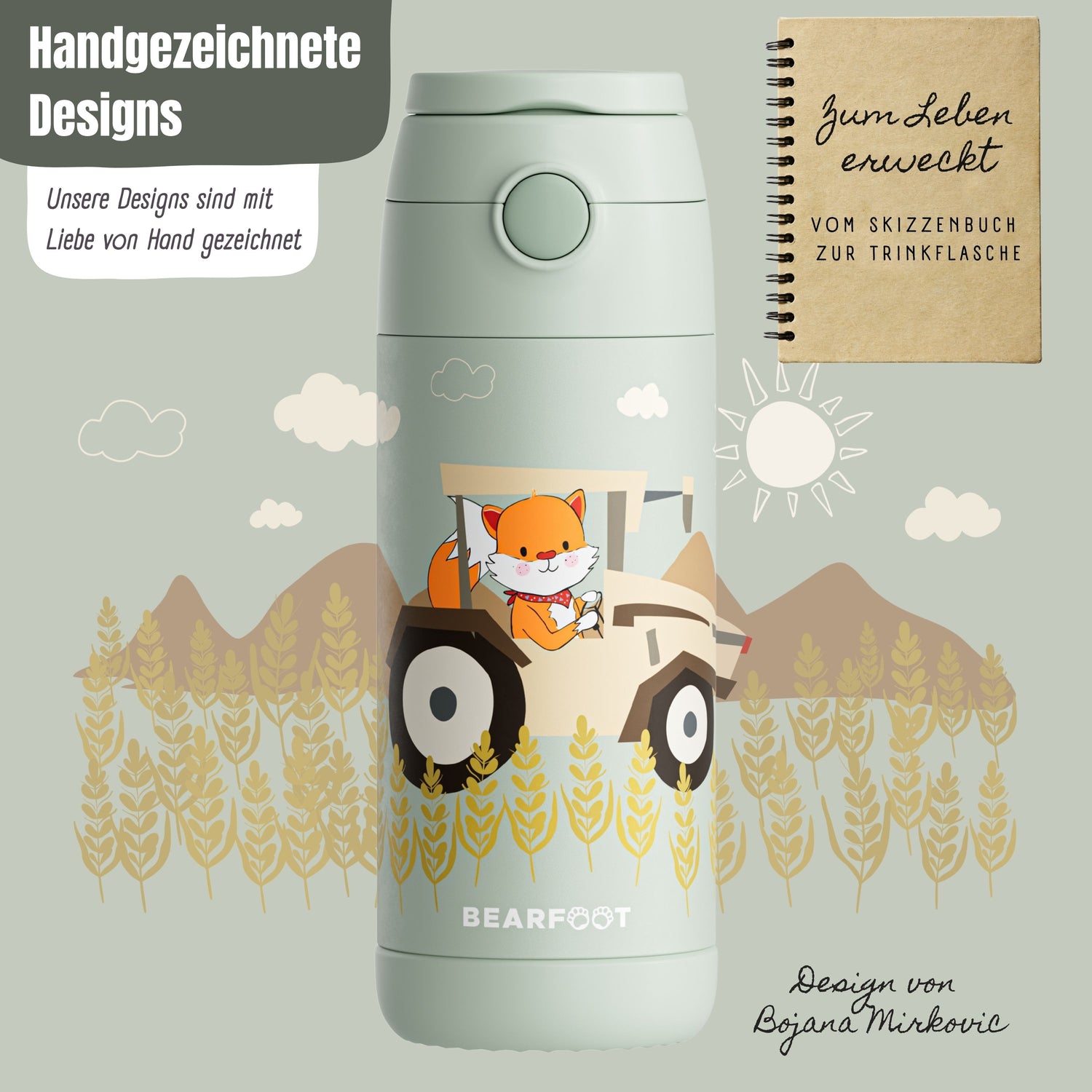 Thermo Kinder Trinkflasche Edelstahl - Traktor grün