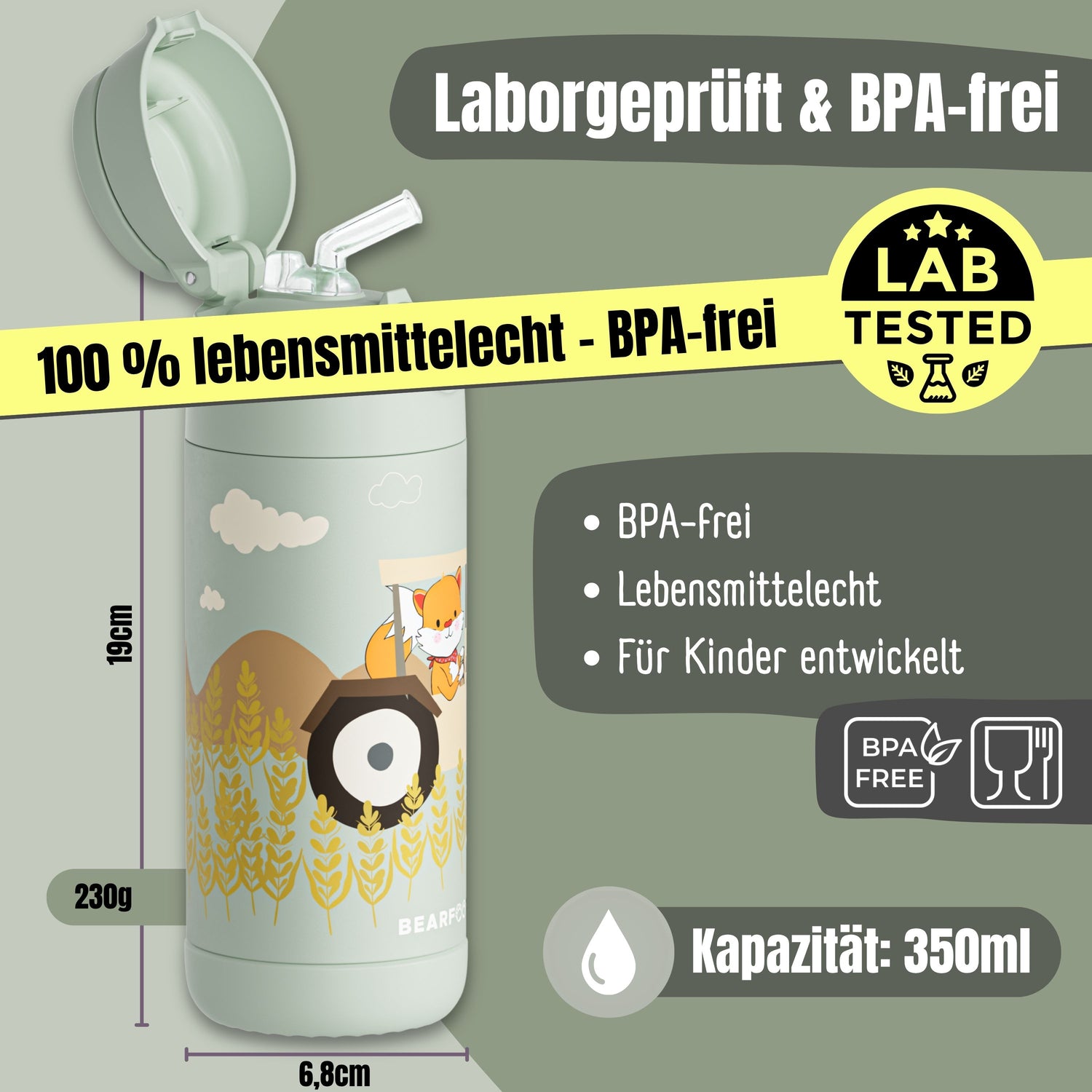 Thermo Kinder Trinkflasche Edelstahl - Traktor grün