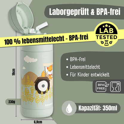 Thermo Kinder Trinkflasche Edelstahl - Traktor grün