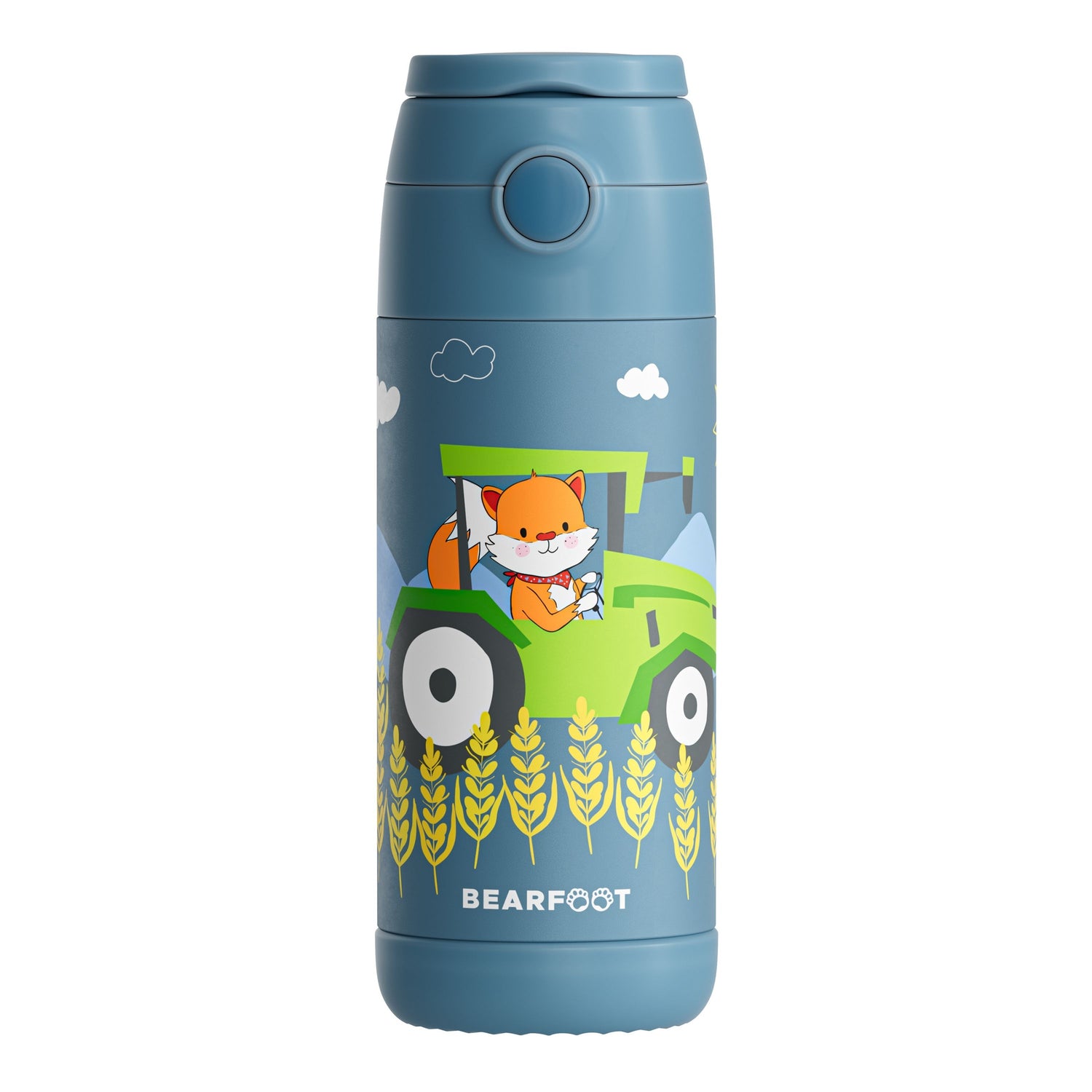 Thermo Kinder Trinkflasche Edelstahl - Traktor Fuchs blau