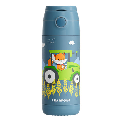 Thermo Kinder Trinkflasche Edelstahl - Traktor Fuchs blau