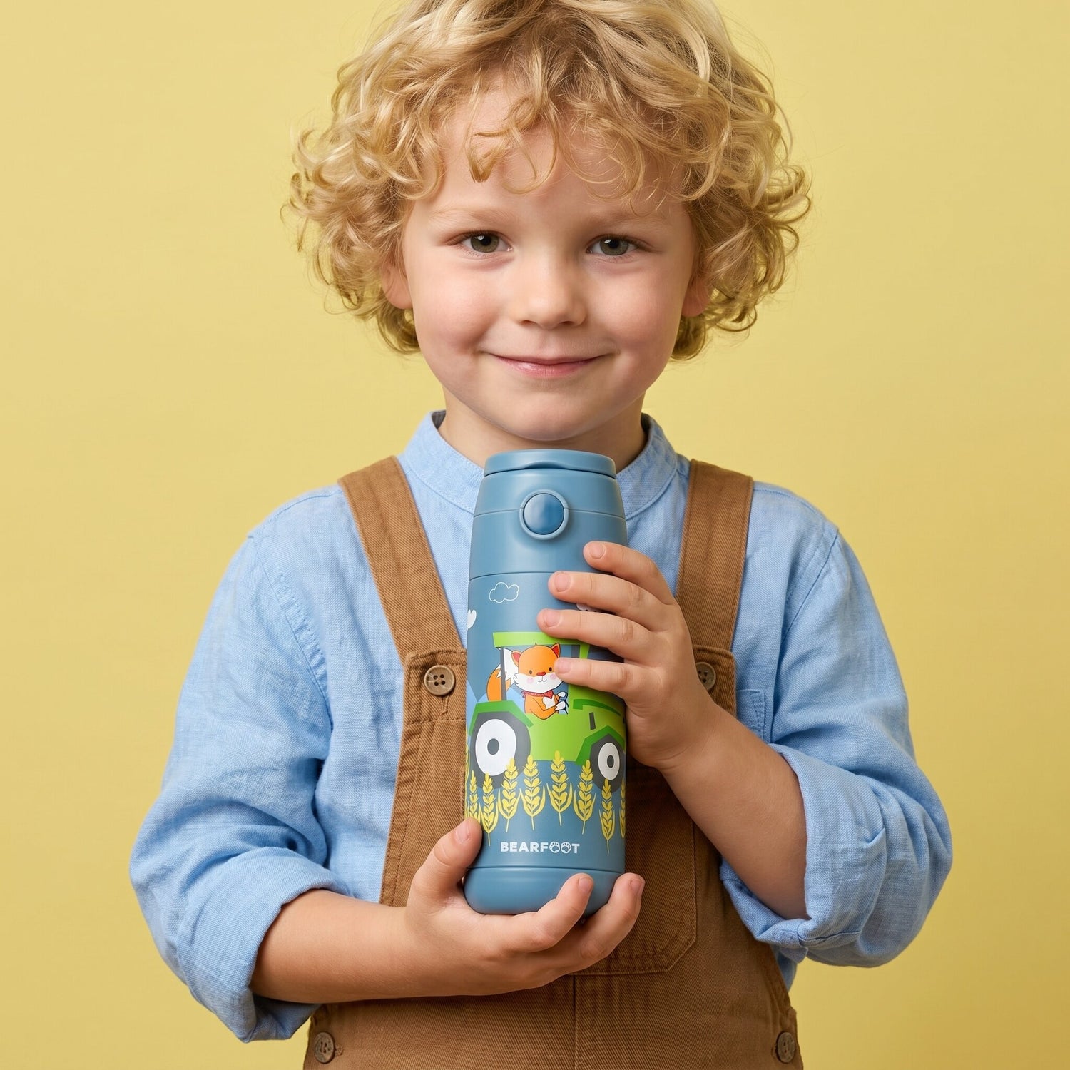 Thermo Kinder Trinkflasche Edelstahl - Traktor Fuchs blau