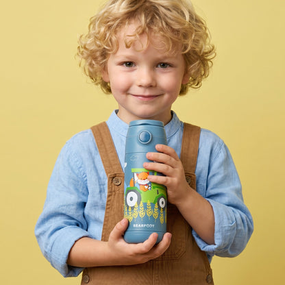 Thermo Kinder Trinkflasche Edelstahl - Traktor Fuchs blau