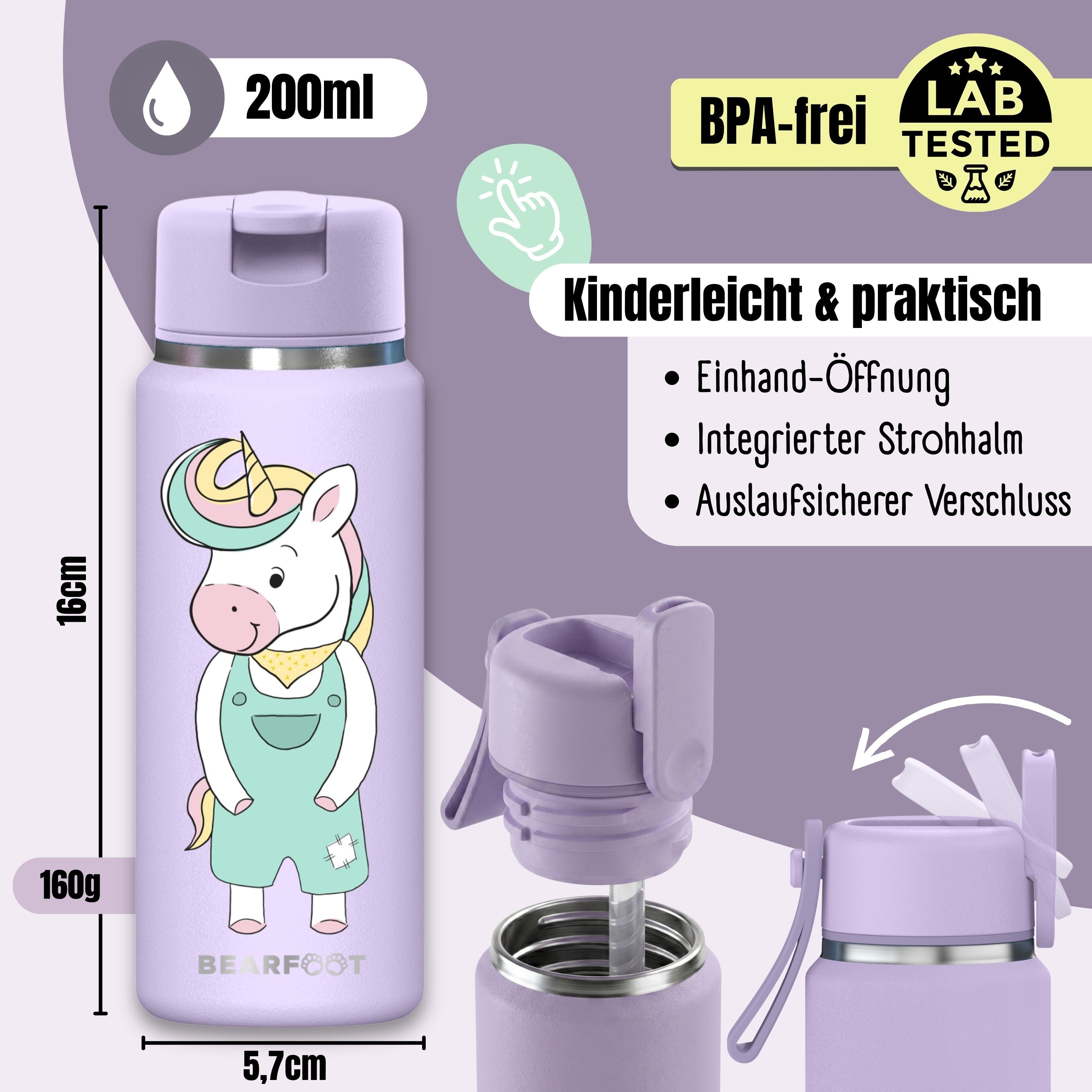 TINY Thermo Kinder Trinkflasche Edelstahl - Einhorn