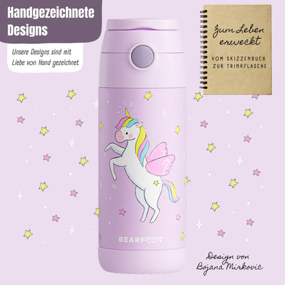 Thermo Kinder Trinkflasche Edelstahl - Einhorn lila