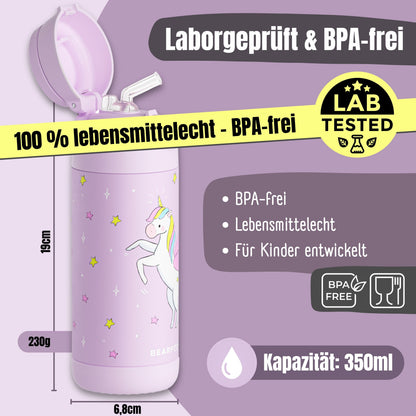 Thermo Kinder Trinkflasche Edelstahl - Einhorn lila