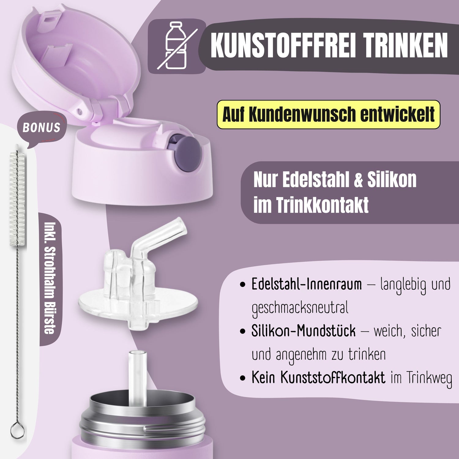Thermo Kinder Trinkflasche Edelstahl - Einhorn lila