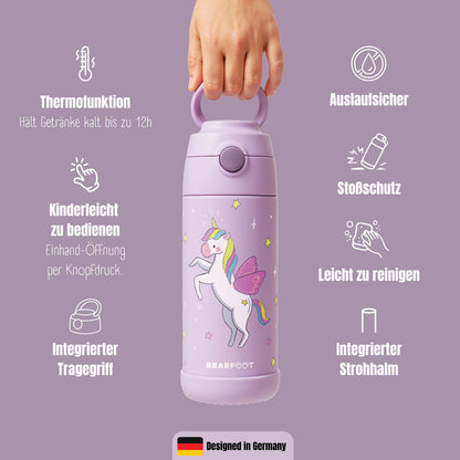 Thermo Kinder Trinkflasche Edelstahl - Einhorn lila